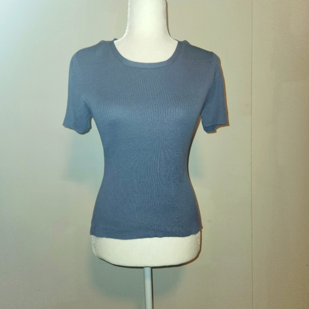Vintage Silk Banana Republic Light Blue Grey Short Sleeve Sweater Small - Picture 1 of 8